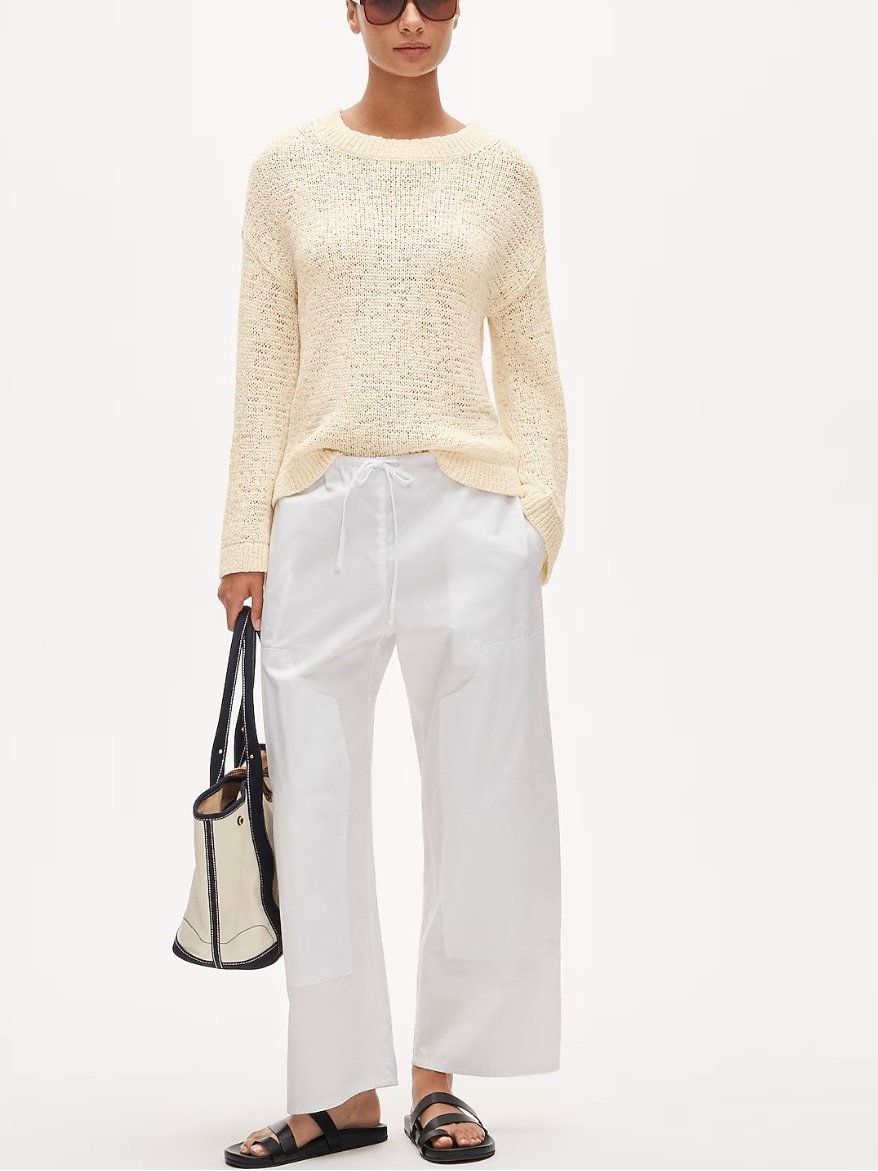 J. Crew Montauk Loose Weave Knit Pullover Sweater Xs Antique White Cream